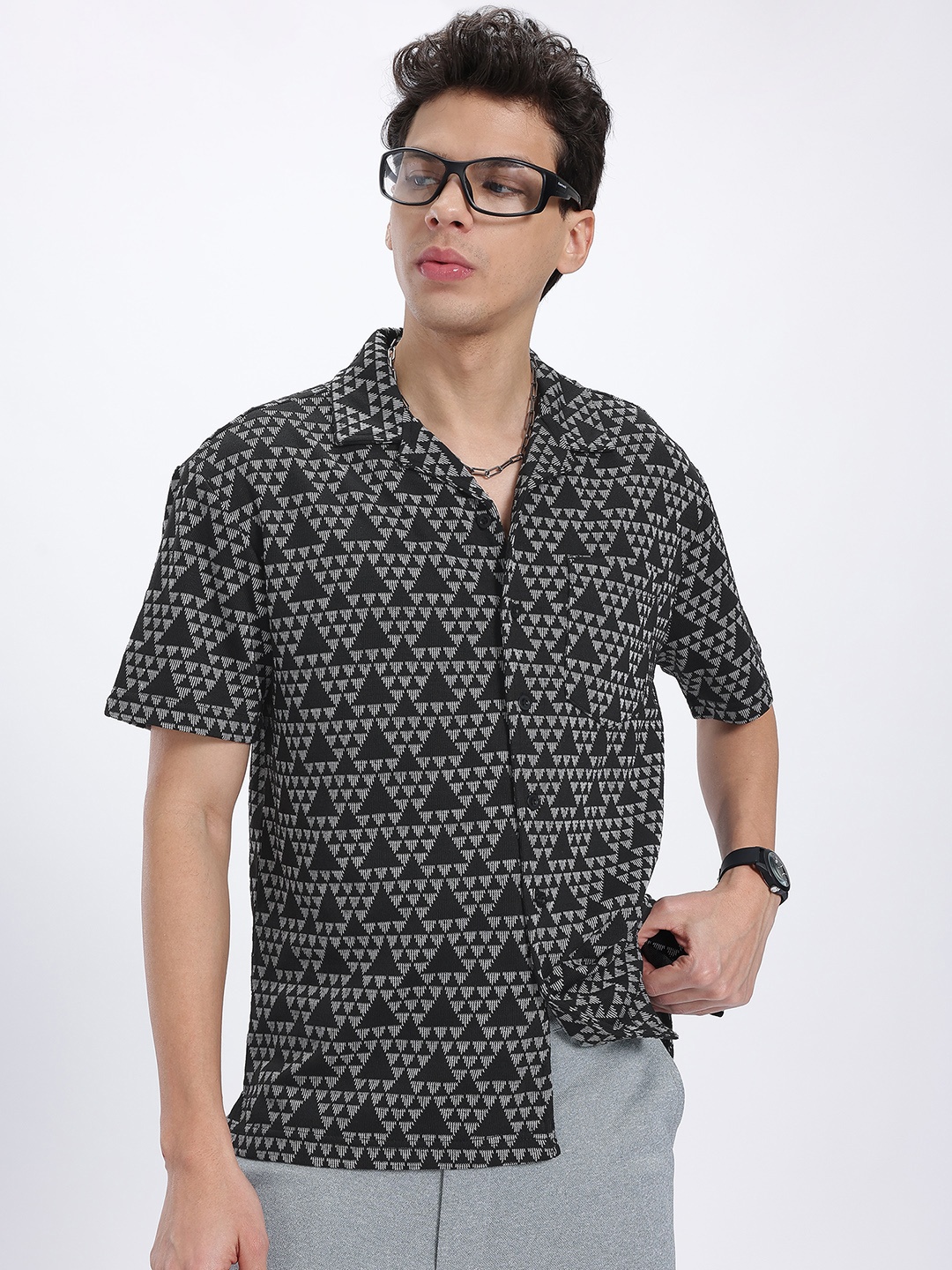 

glitchez Geo Textures Relaxed Shirt, Black
