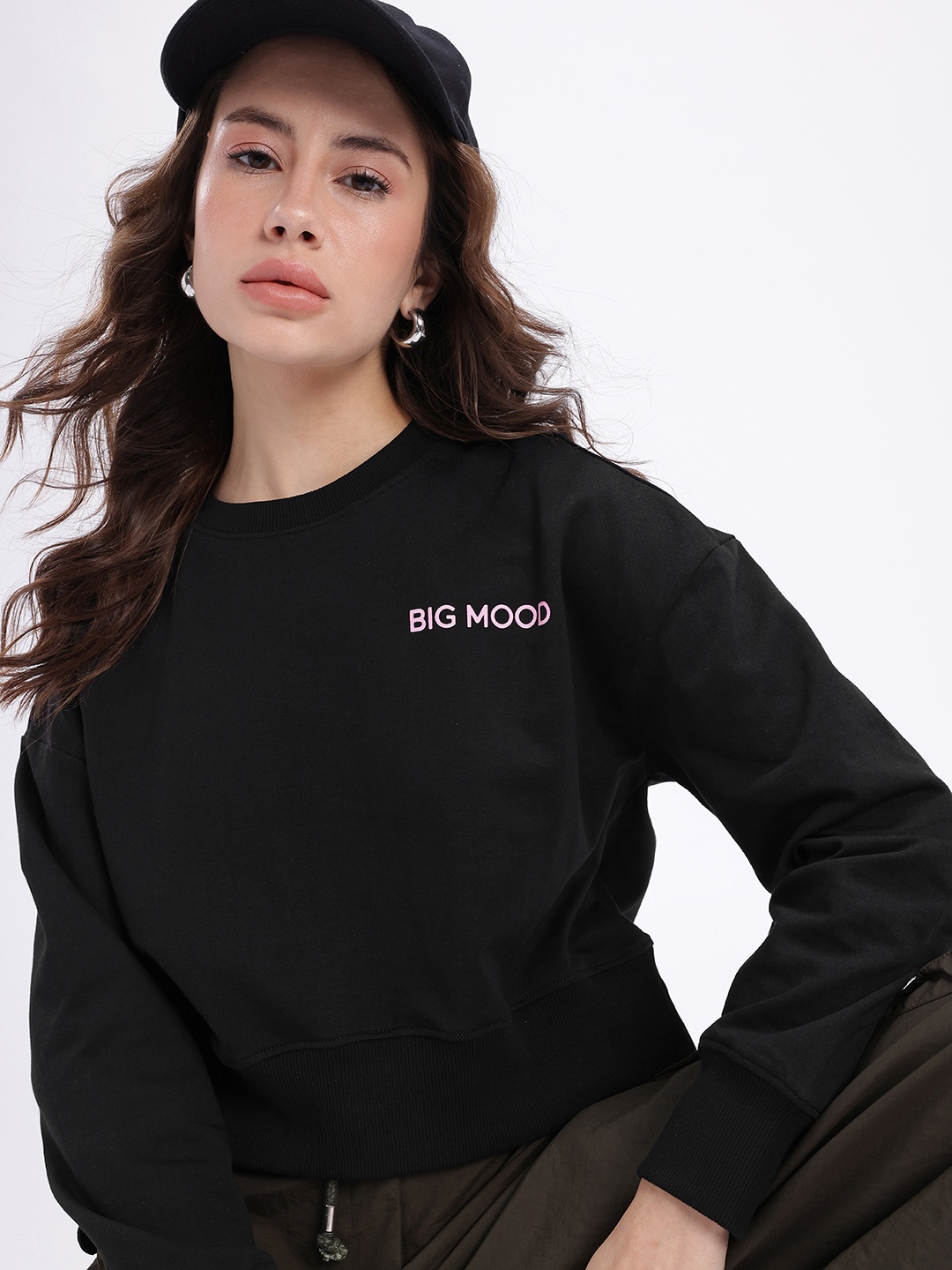 

glitchez Urban Swagger Relaxed Cotton Terry Crop Sweatshirt, Black