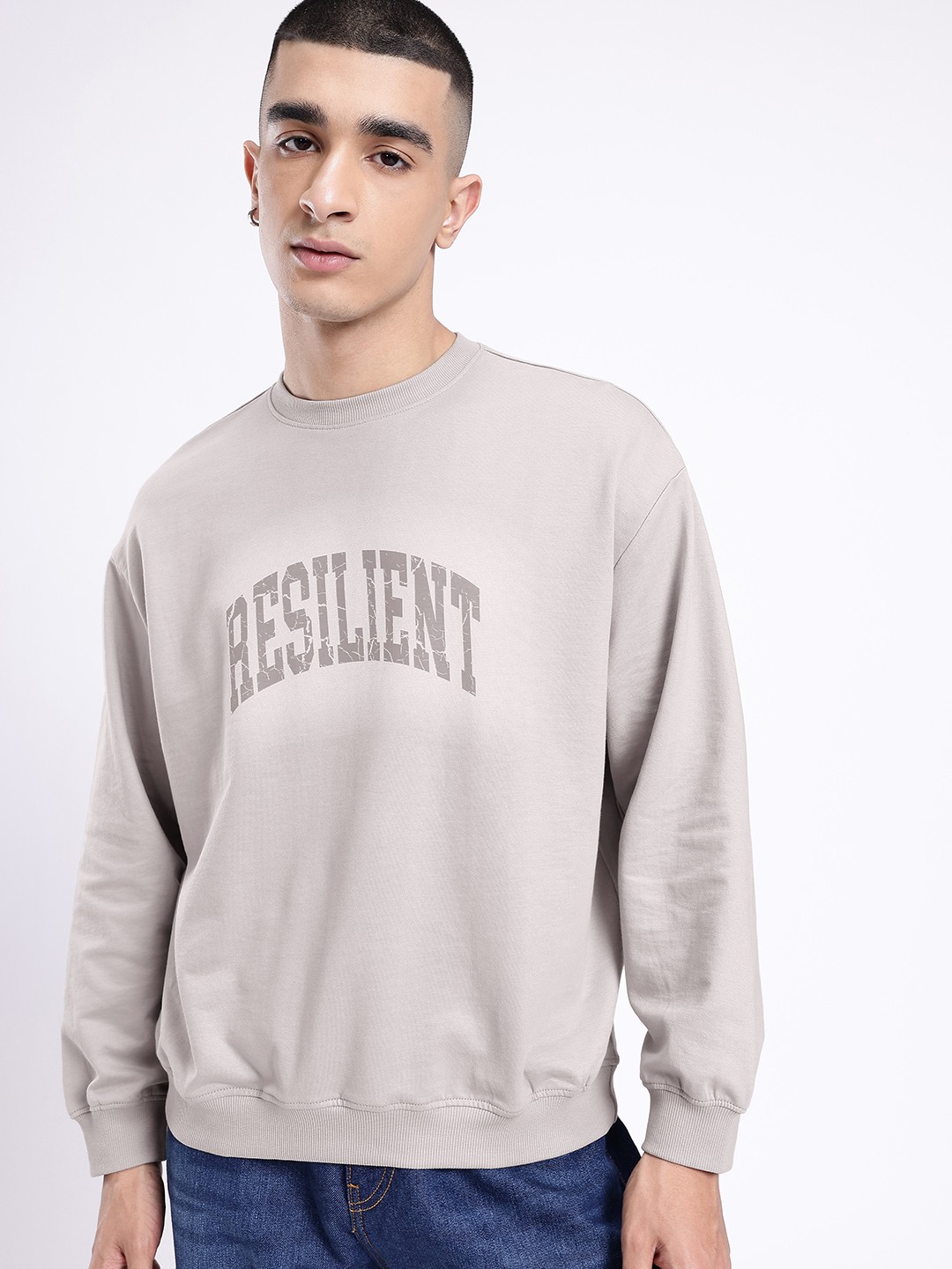 

glitchez Resilient City Life Printed Relaxed Cotton Terry Sweatshirt, Grey
