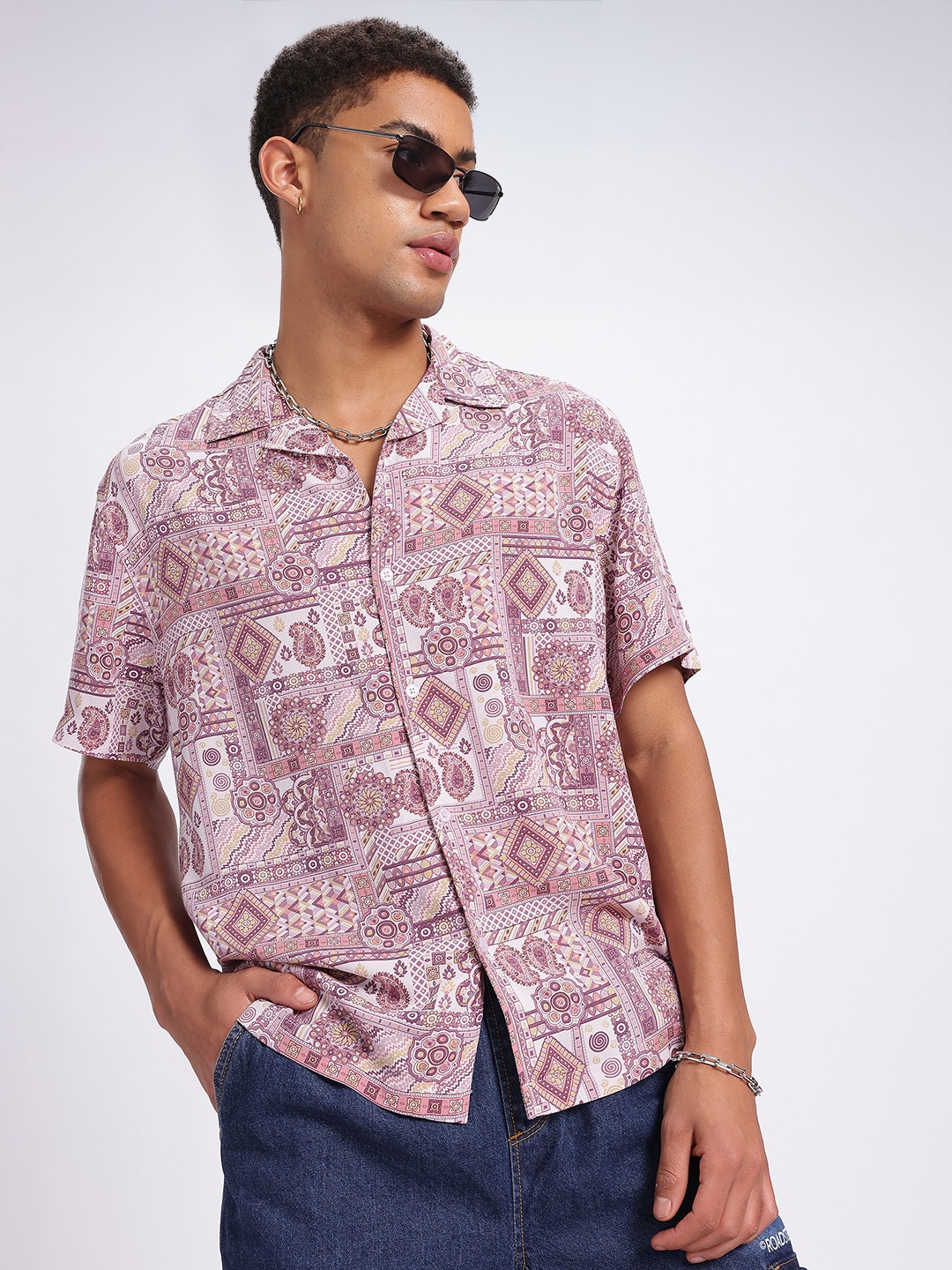 

glitchez Indie Print Printed Relaxed Shirt, Rose