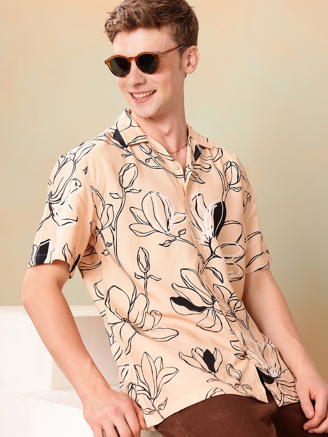 

Mast & Harbour Floral Printed Relaxed Fit Casual Shirt, Beige