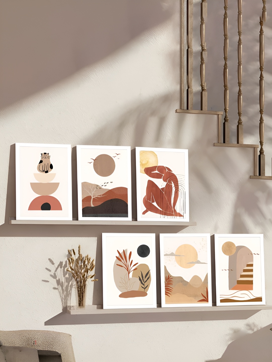 

Art Street Brown & White 6 Pieces Minimal Boho Painting Wall Arts