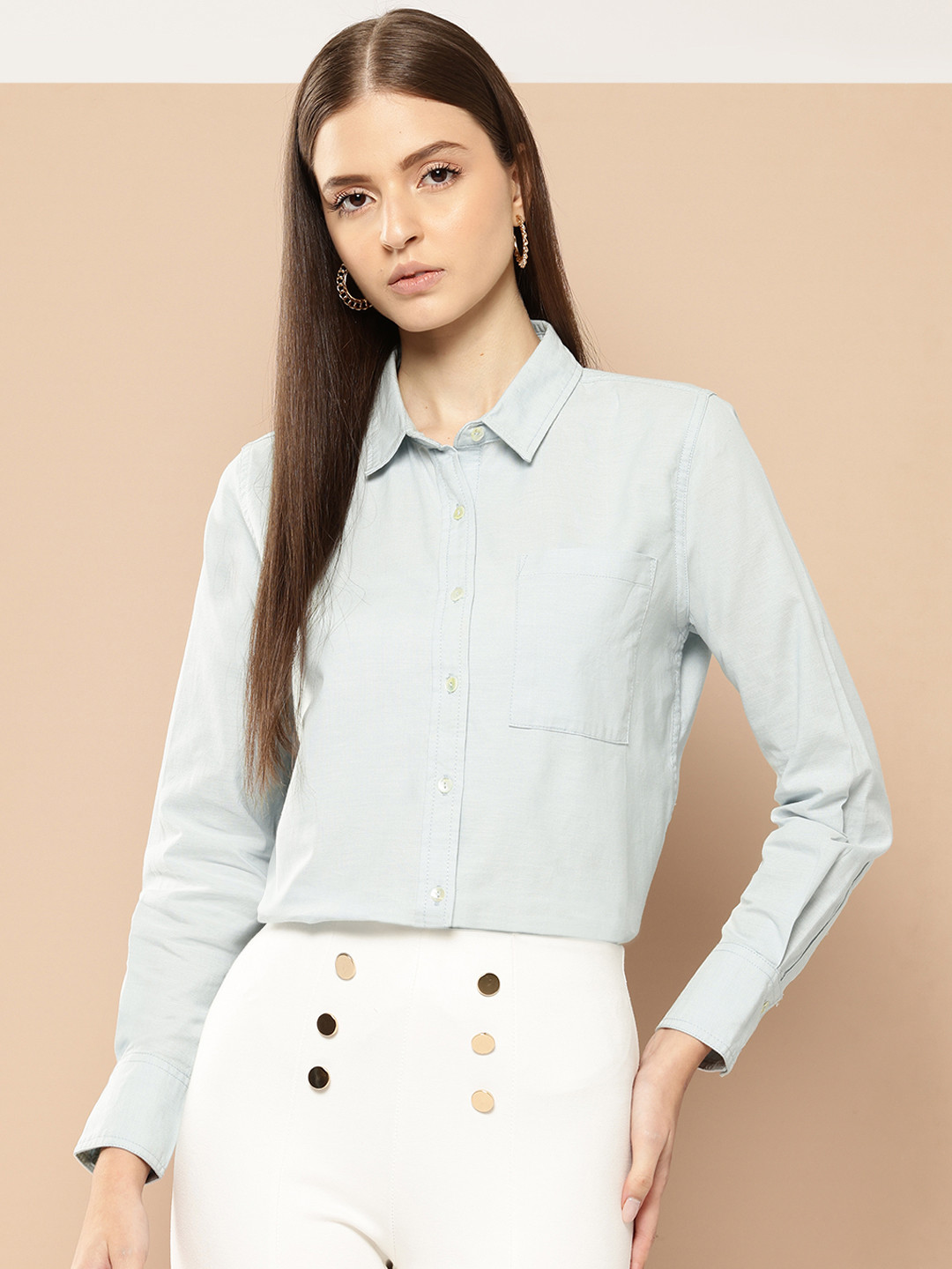 

her by invictus Pure Cotton Casual Shirt, Blue