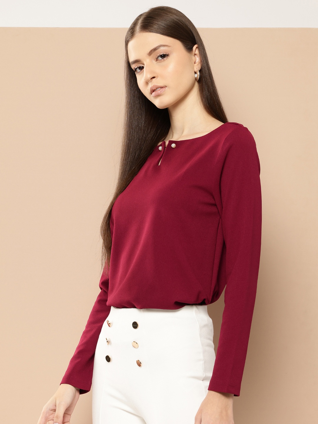 

her by invictus Boat Neck Top, Maroon