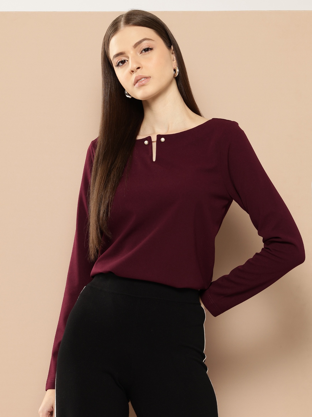 

her by invictus Boat Neck Top, Burgundy