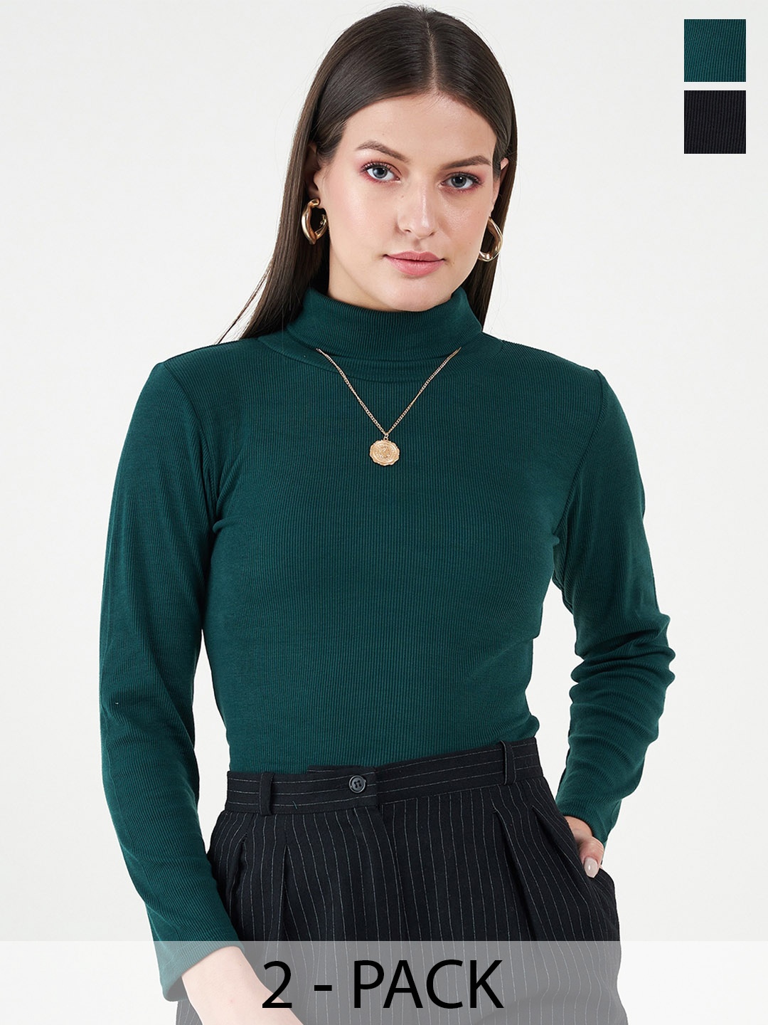 

Bitterlime Women Pack Of 2 Cotton Fitted Top, Black
