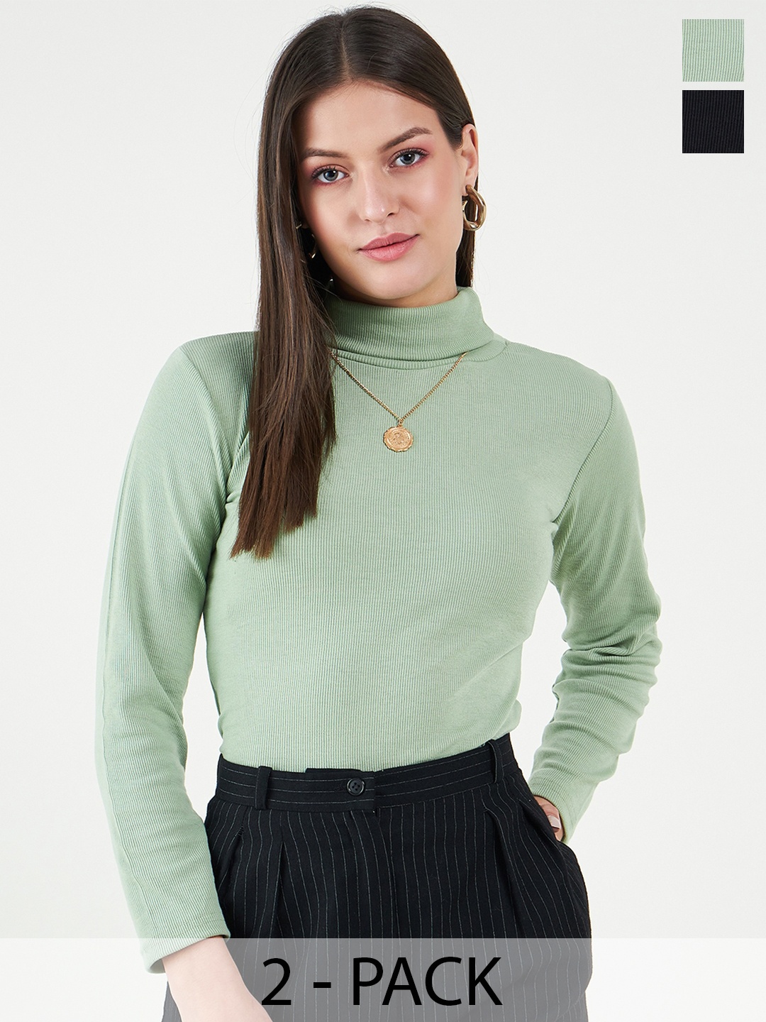 Bitterlime Women Pack Of 2 Cotton Fitted Top, Black
