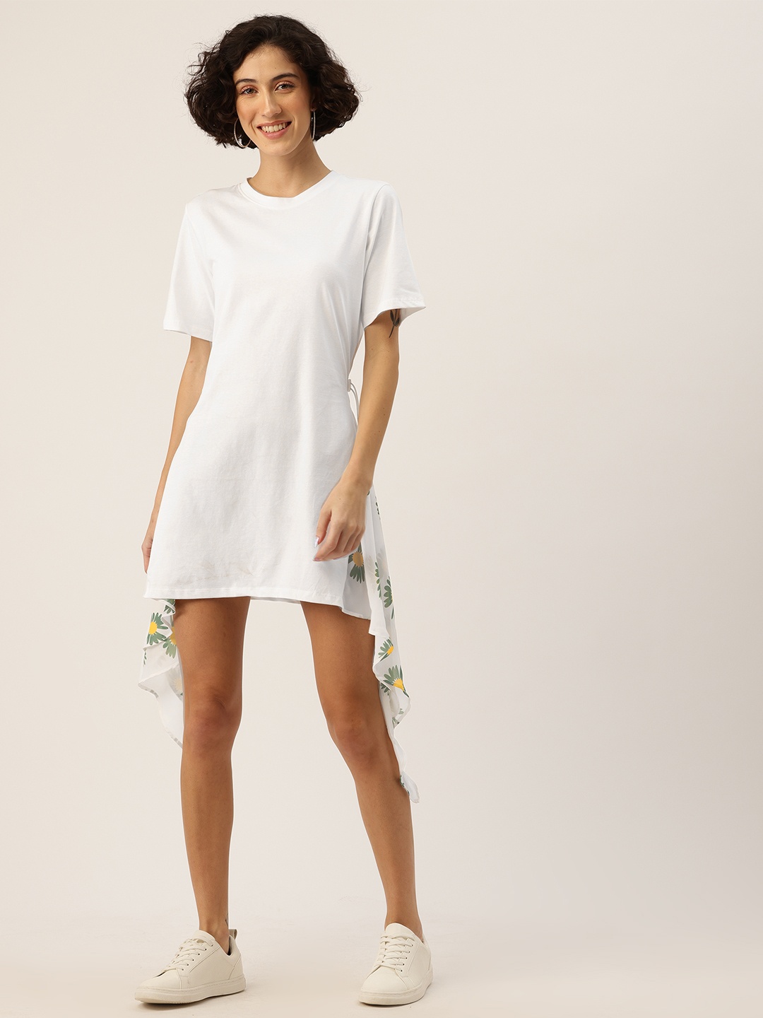 

Rue Collection Floral Print T-shirt Mini Dress, White