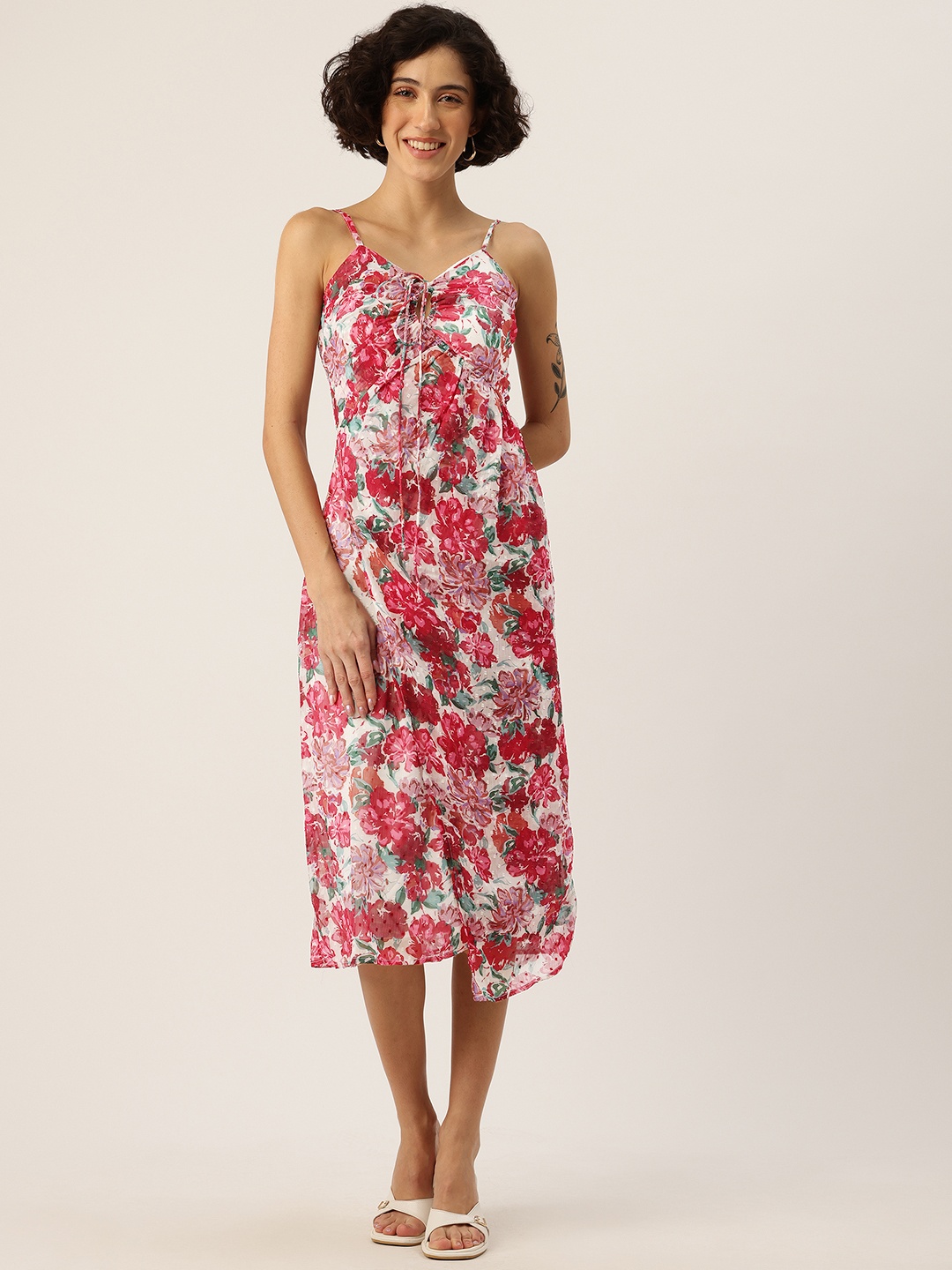 

Rue Collection Floral Printed Empire Midi Dress, Fuchsia