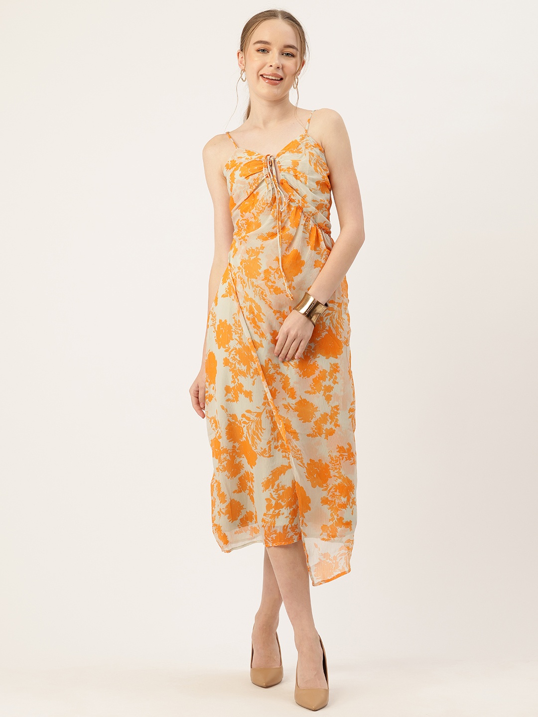

Rue Collection Floral Printed Empire Midi Dress, Orange