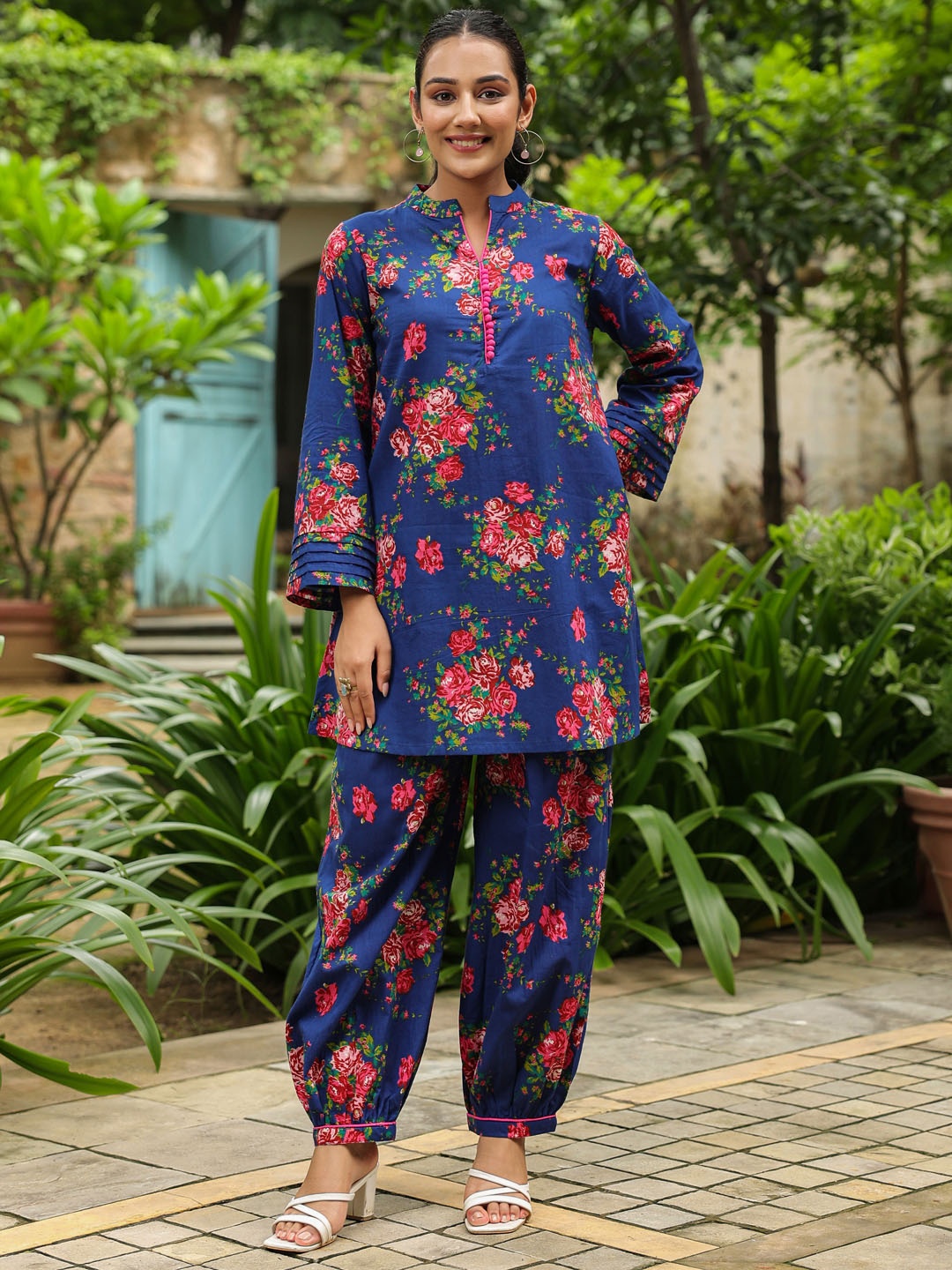 

Jaipur Morni Printed Pure Cotton Top With Trouser, Blue