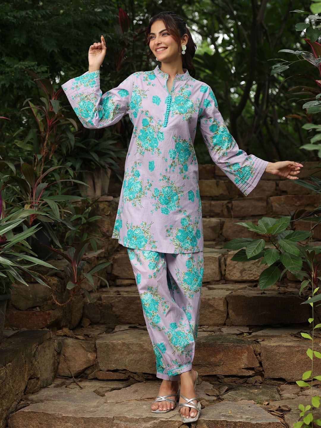 

Jaipur Morni Printed Pure Cotton Tunic With Trouser, Lavender