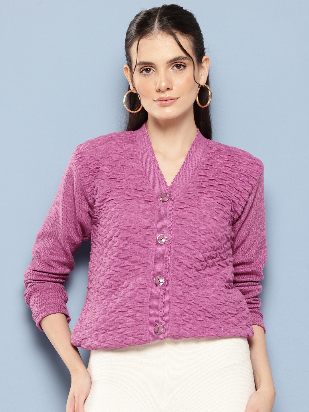 

Aarika Textured Woollen Cardigan, Pink