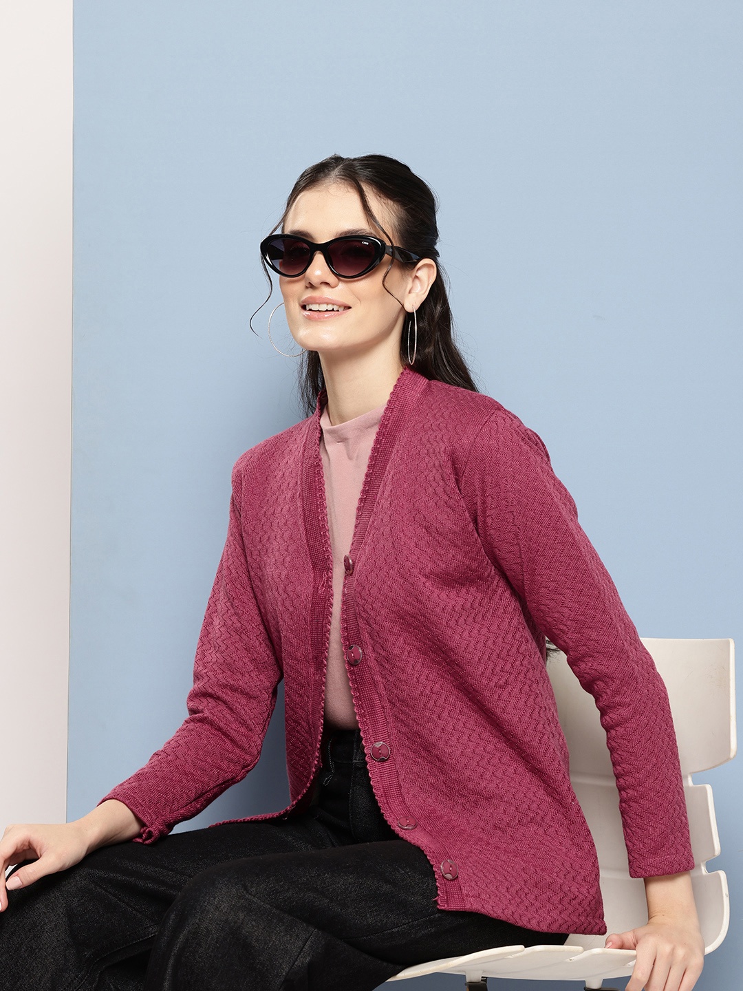 

Aarika Woollen Open Knit Cardigan, Burgundy