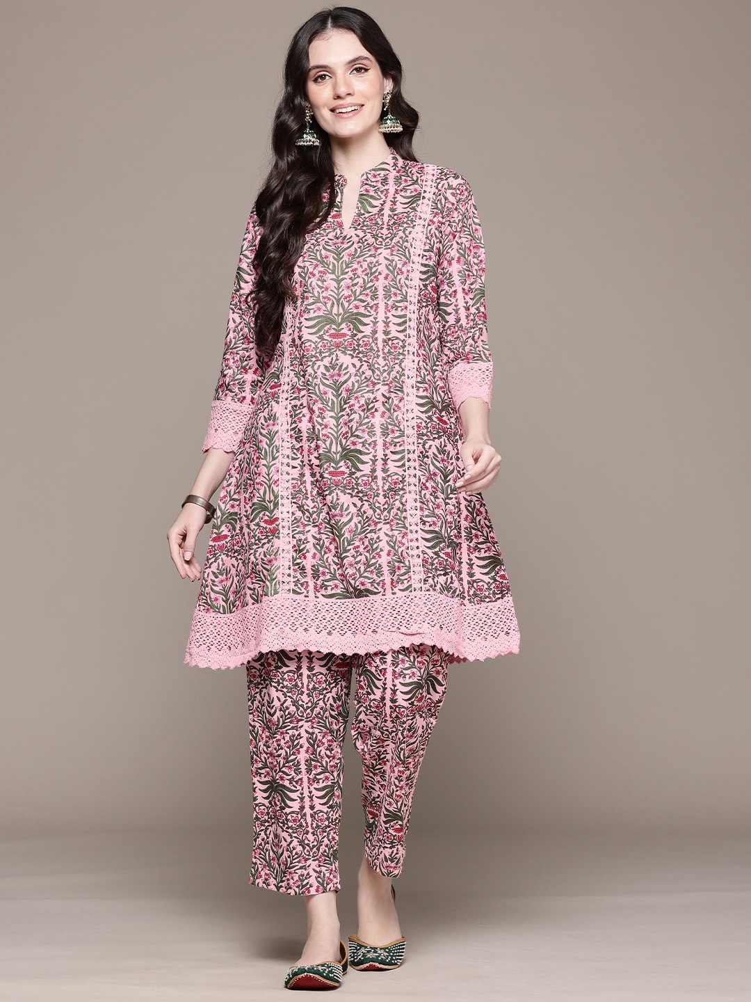 

Readiprint Floral Print Pure Cotton Co-Ords with Crochet Lace Detail, Pink