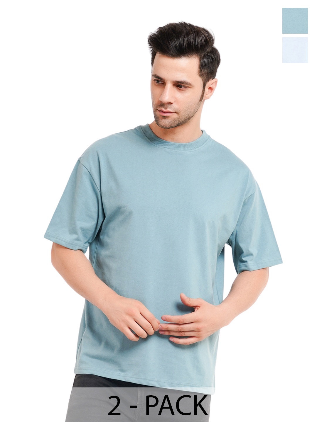 

XO Celebrating Love Men Pack Of 2 Solid Oversized Cotton T-shirts, Green