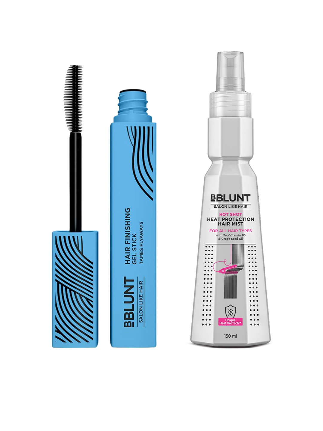 BBLUNT Set of Hair Finishing Gel Stick - 10 ml & Hot Shot Heat Protection Mist - 150 ml, White