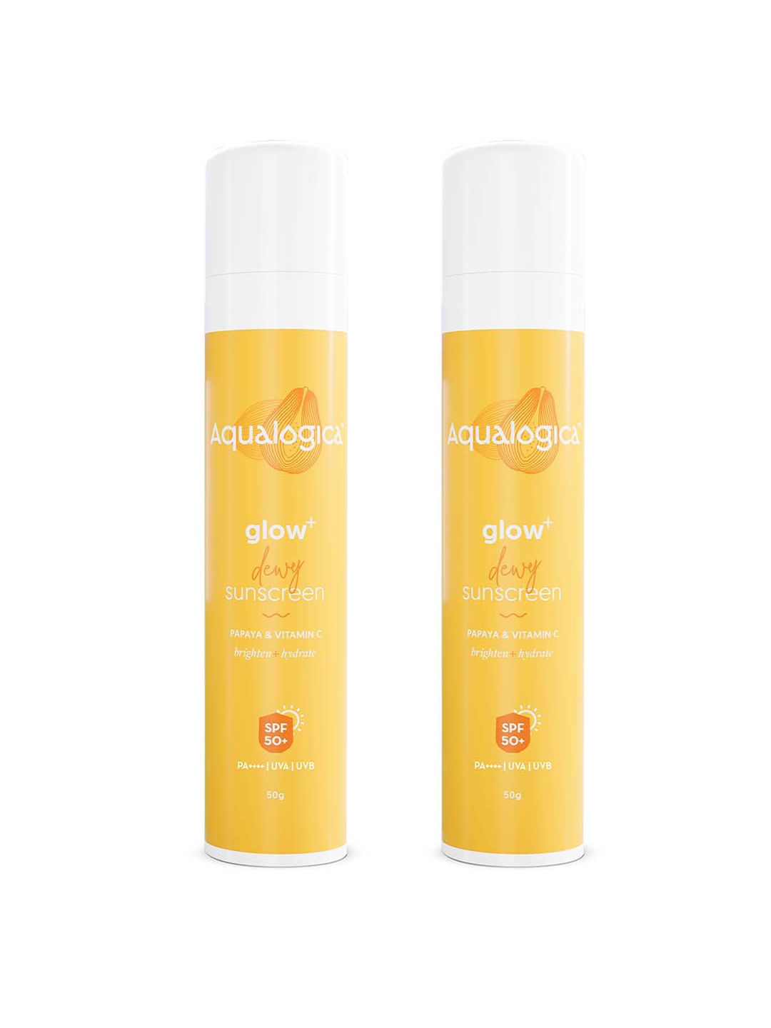 

Aqualogica Set of 2 Glow+ Dewy SPF50 PA+++ Sunscreen with Blue Light Protection - 50g each, Yellow