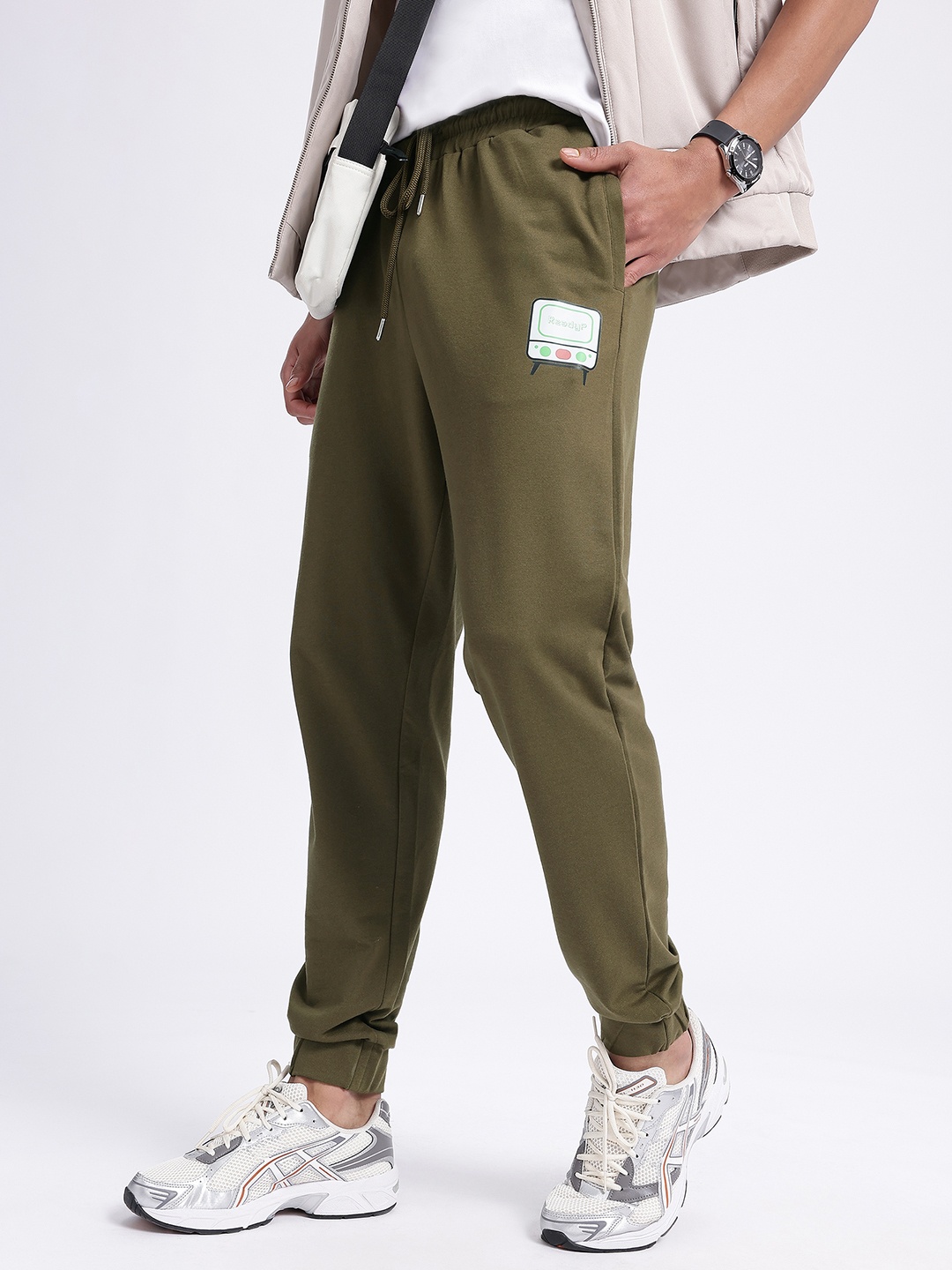 

glitchez Men Casual Meets Cool Mid-Rise Relaxed Fit Joggers, Olive