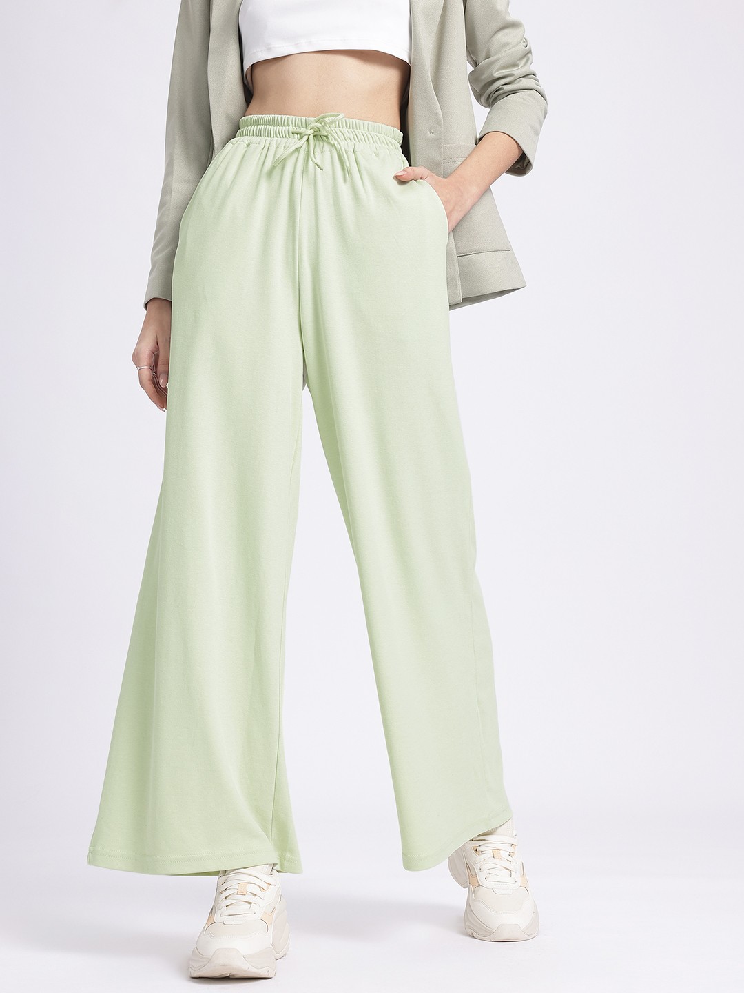 

glitchez Women Laid-Back Luxe High Waist Relaxed Fit Trousers, Green