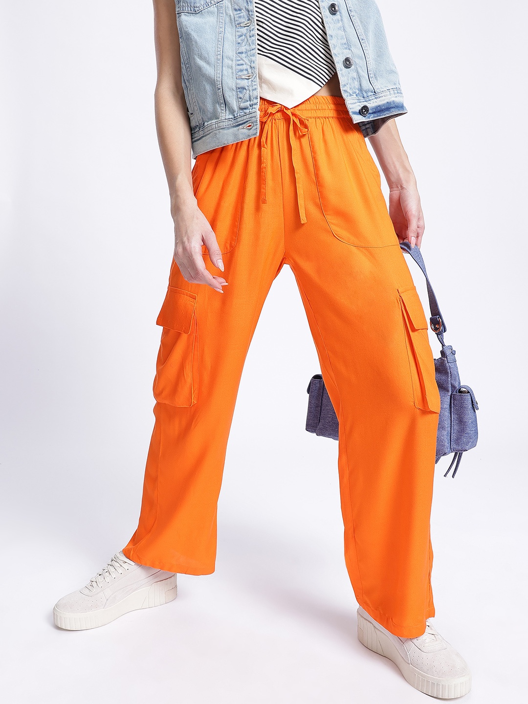 

glitchez Women Street Sleek Cargo-Style Trousers, Orange