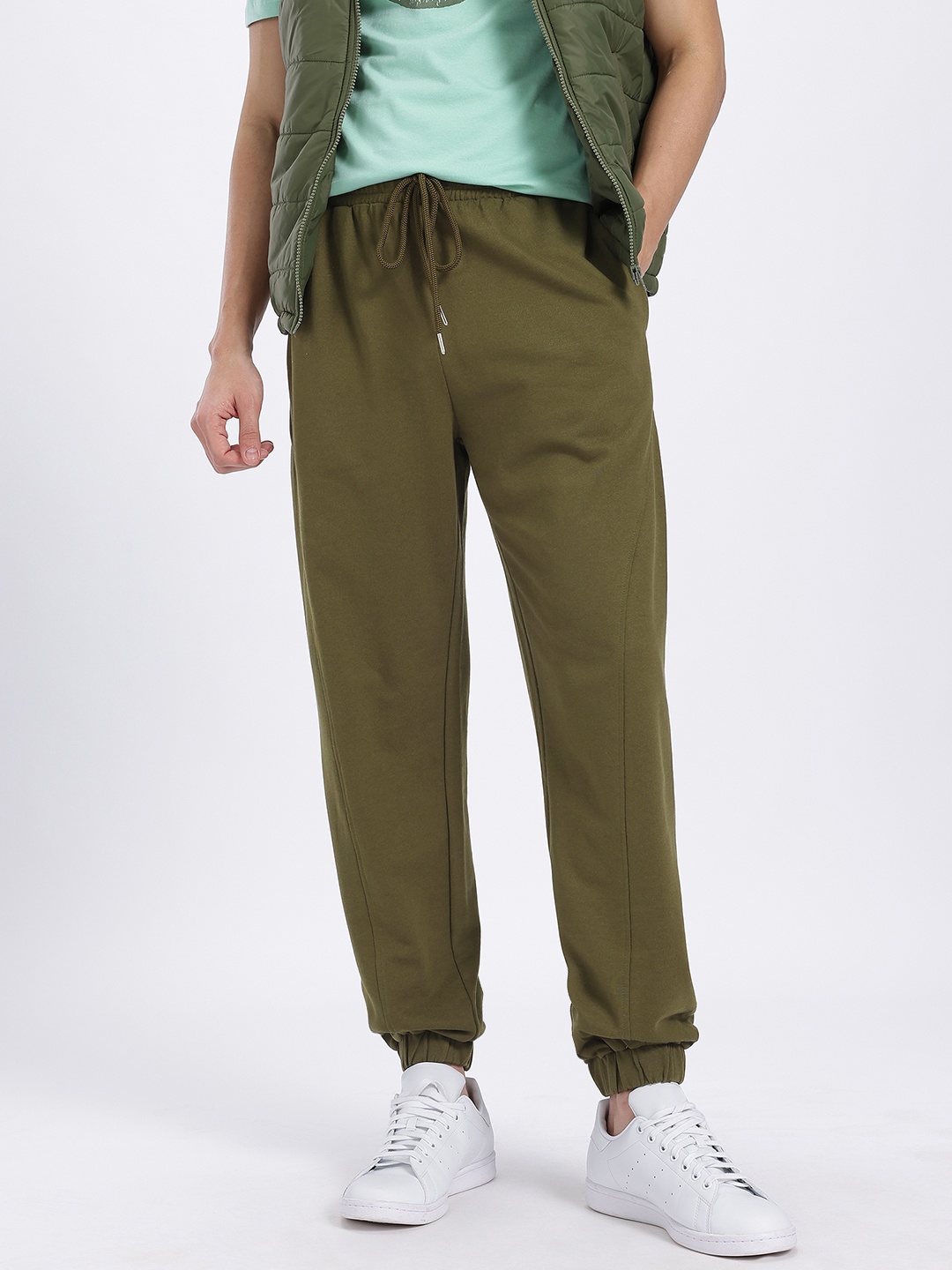 

glitchez Men Comfy Terry Relaxed Joggers, Olive