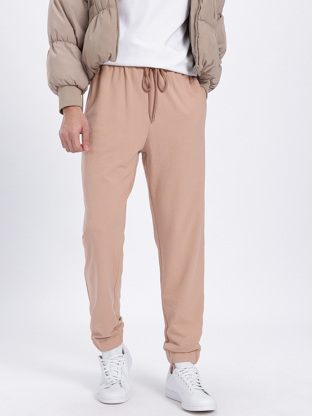 

glitchez Men Terry Knit Relaxed Fit Joggers, Beige