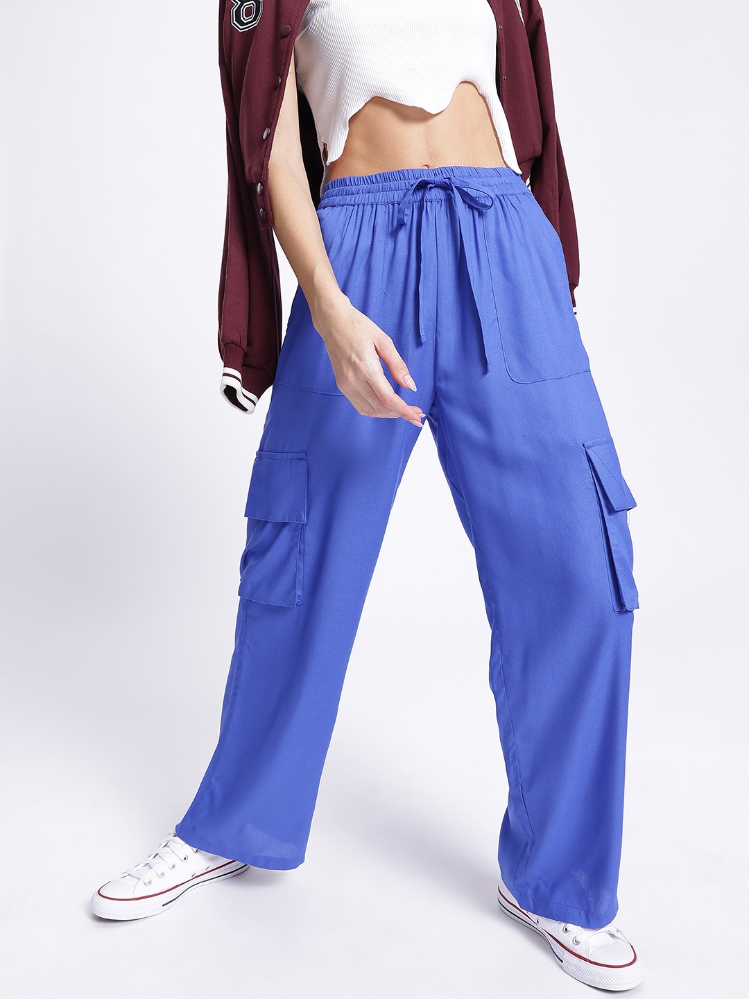 

glitchez Women Urban Utility Cargo-Style Trousers, Blue