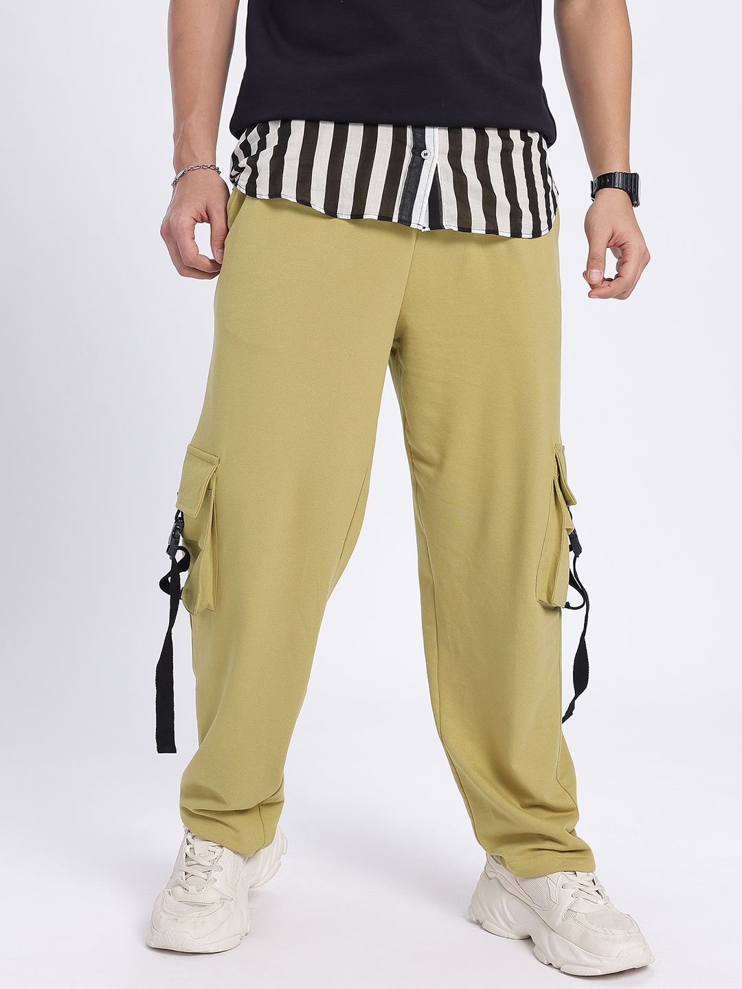 

glitchez Men Cozy Terry Crew Cargo-Style Relaxed Fit Track Pants, Green