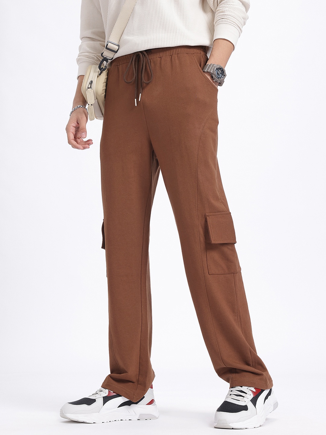 

glitchez Men Urban Utility Relaxed Fit Cargo Style Track Pants, Brown