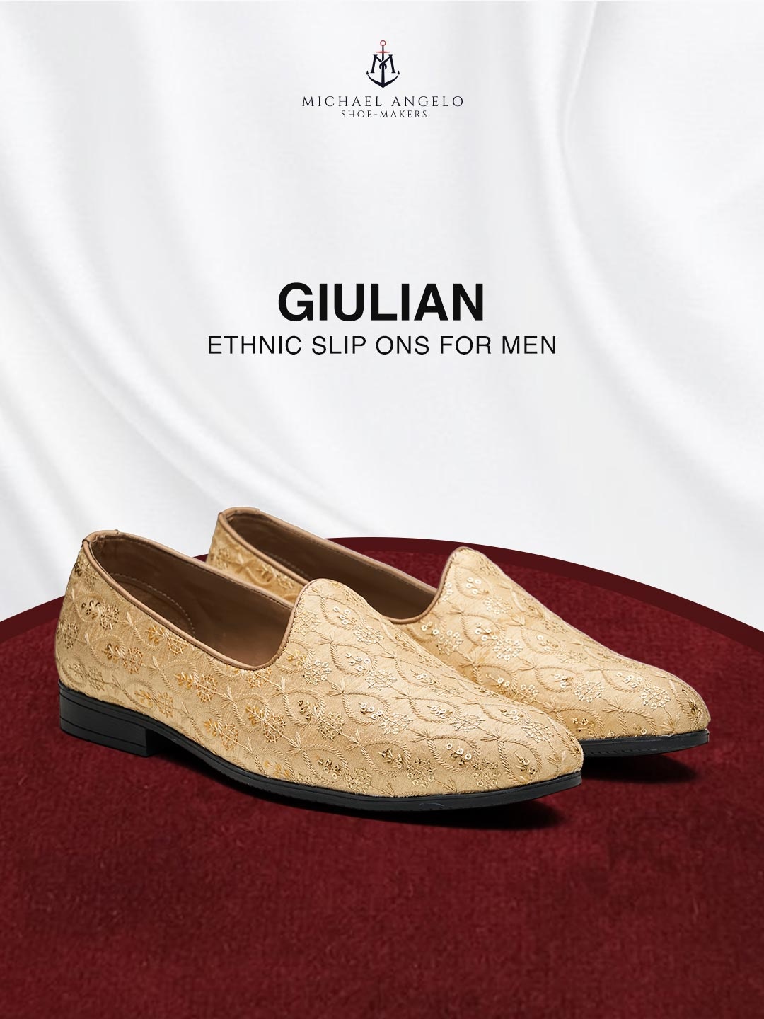 

MICHAEL ANGELO Men Pointed Toe Woven Design Mojaris, Beige
