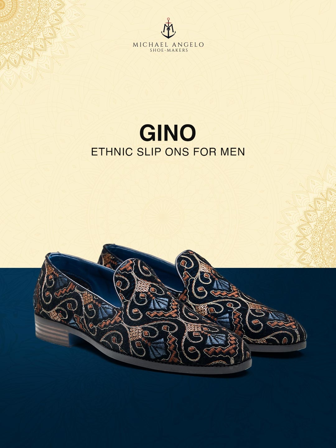 

MICHAEL ANGELO Men Woven Design Mojaris, Blue