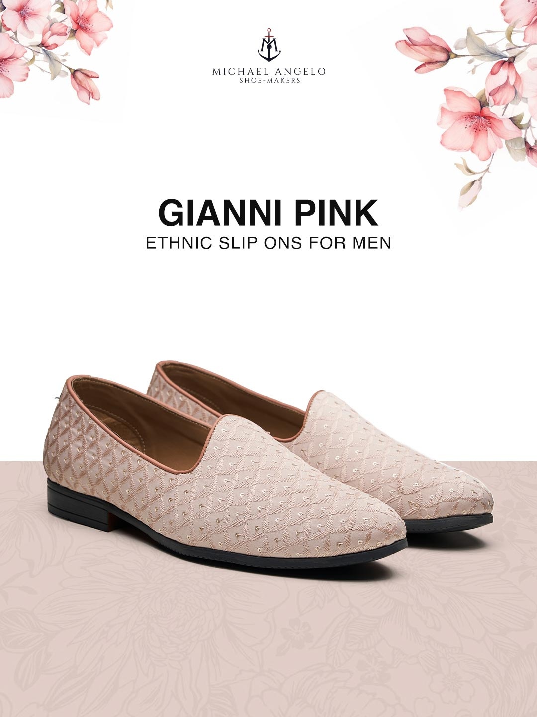 

MICHAEL ANGELO Men Woven Design Mojaris, Pink