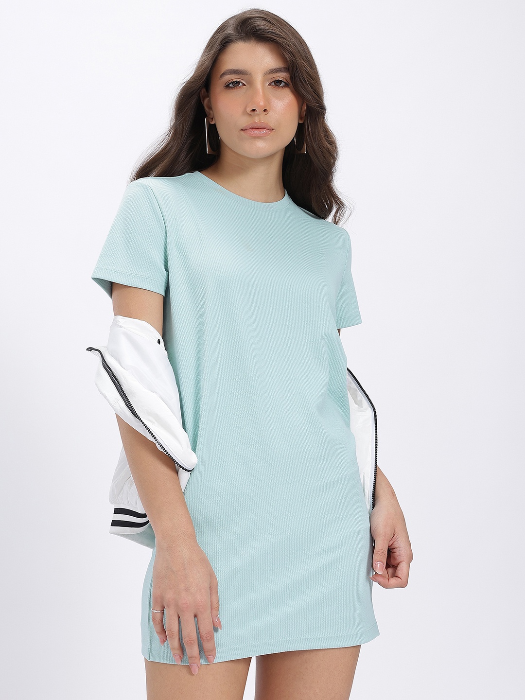 

glitchez Ribbed Luxe Relaxed Fit T-shirt Mini Dress, Blue