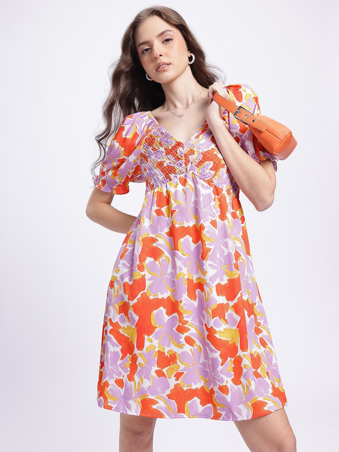 

glitchez Garden Vibes Floral Print Smocked A-Line Dress, Lavender