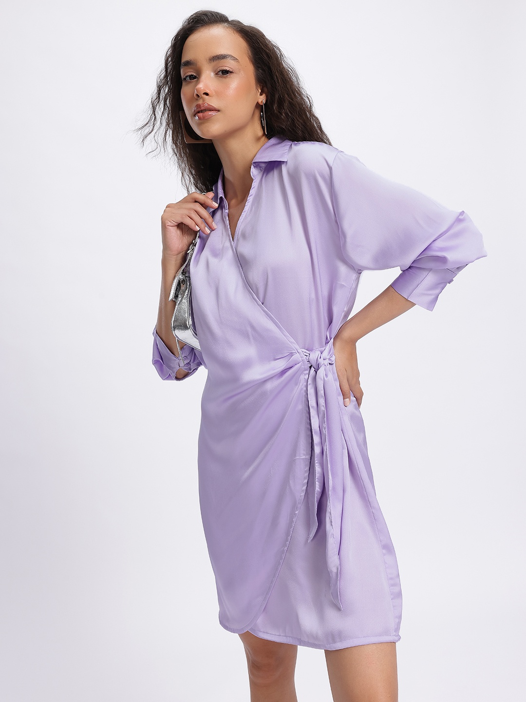 

glitchez Satin Sensation Wrap Dress, Lavender