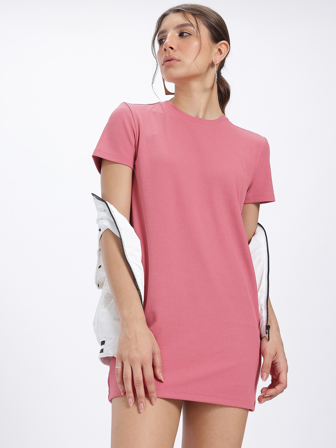 

glitchez Cutie Couture Ribbed Mini T-shirt Dress, Rose