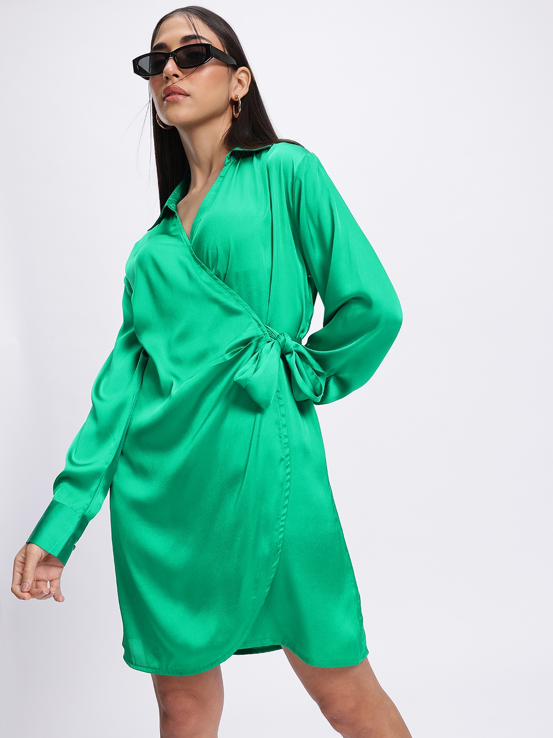 

glitchez Silky Smooth Satin Wrap Dress, Green