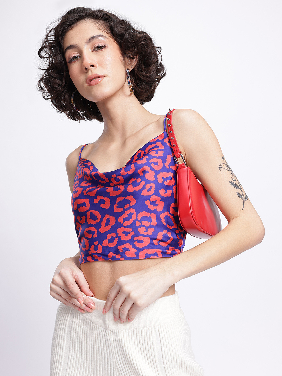 

glitchez Satin Finesse Printed Crop Top, Purple
