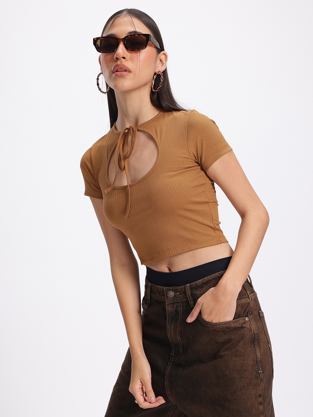 

glitchez Tie-Up Allure Self-Designed Top, Brown