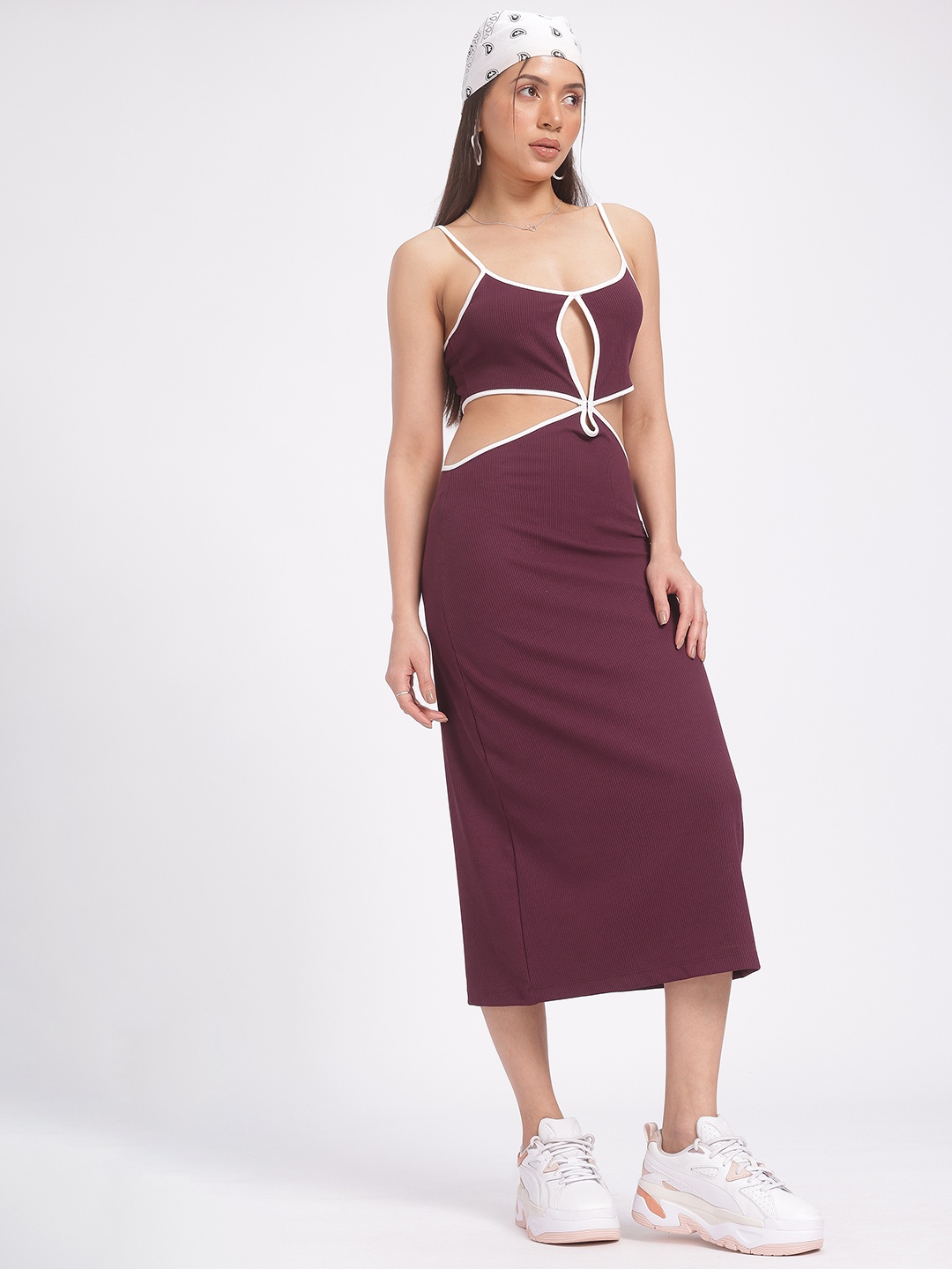 

glitchez City Chic Bae Playful Contours Ribbed Dress, Burgundy