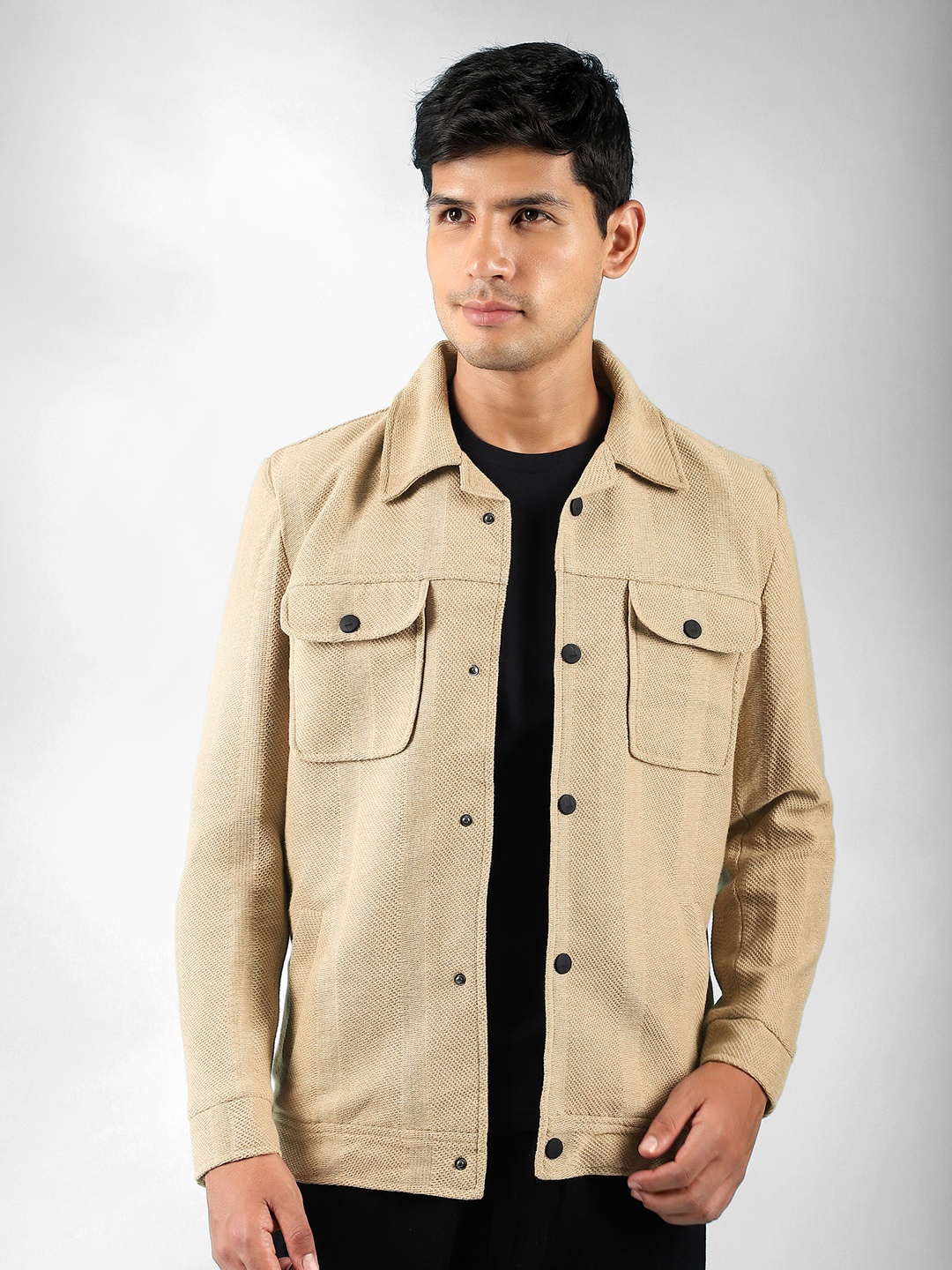 

Beyoung Men Woollen Crop Tailored Jacket, Beige