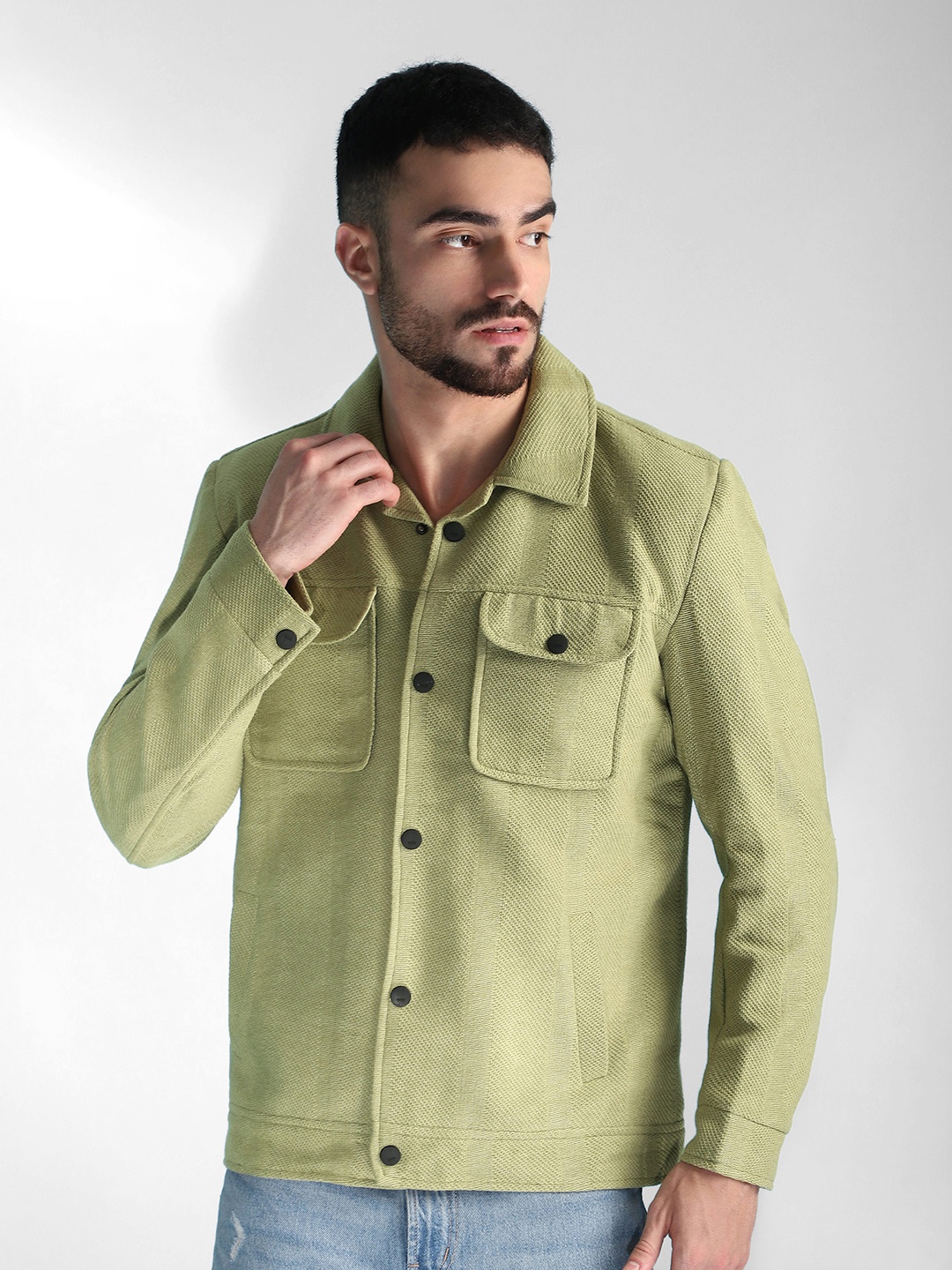 

Beyoung Men Woollen Longline Tailored Jacket, Green