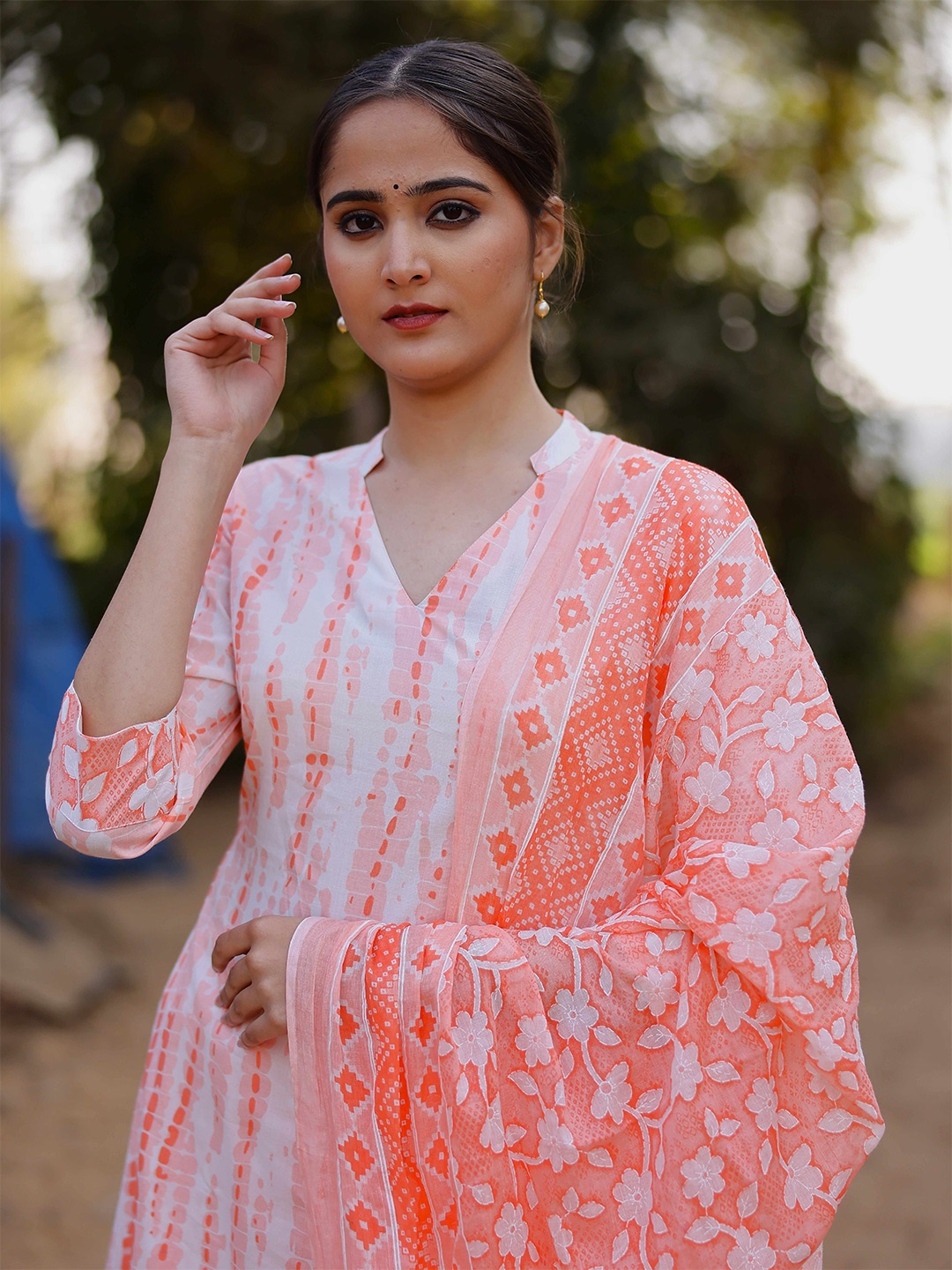 

Anouk Ombre Dyed Regular Pure Cotton A-Line Kurta with Trousers & Dupatta, Orange