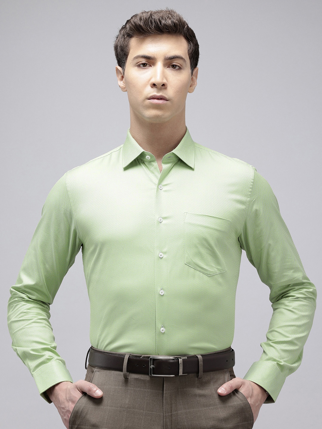 

Van Heusen Slim Fit Self Design Textured Pure Cotton Formal Shirt, Yellow
