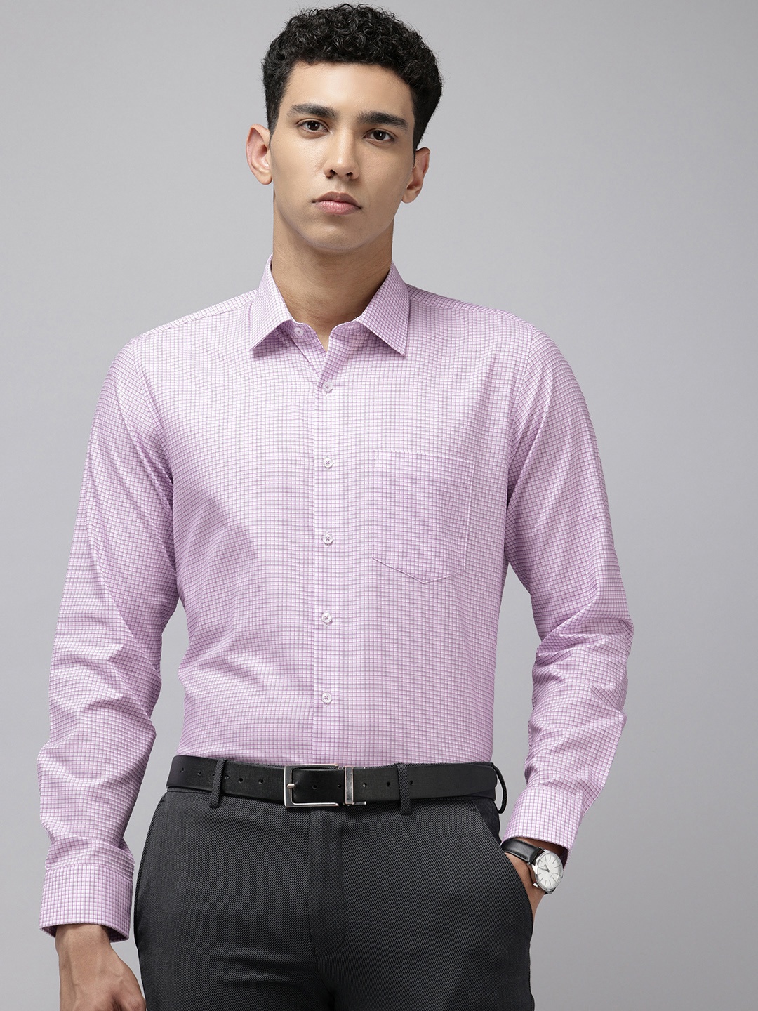 

Van Heusen Pure Cotton Slim Fit Opaque Checked Formal Shirt, Lavender