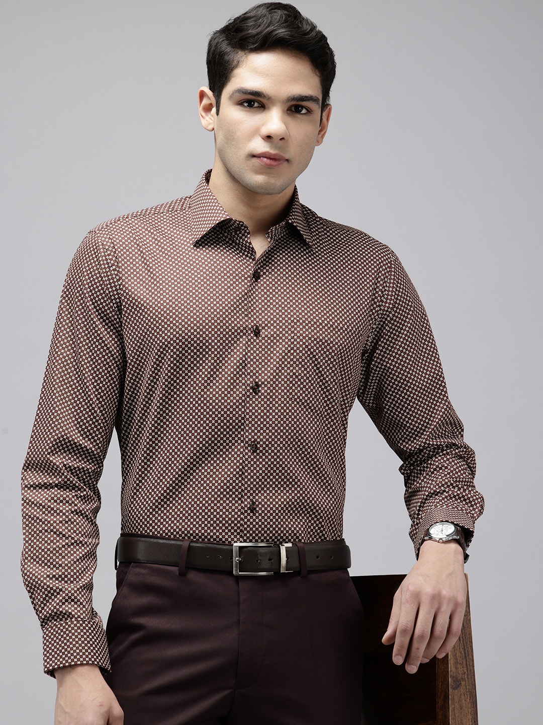 

Van Heusen Pure Cotton Slim Fit Floral Printed Opaque Formal Shirt, Brown