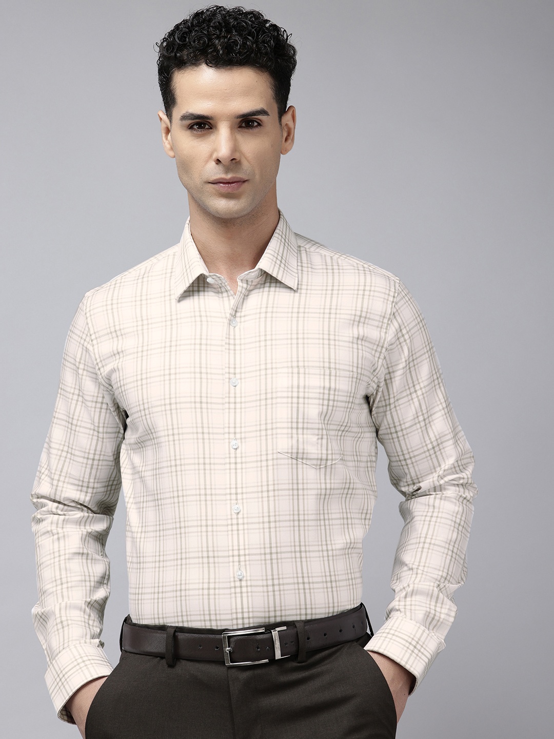 

Van Heusen Pure Cotton Slim Fit Opaque Checked Formal Shirt, Off white