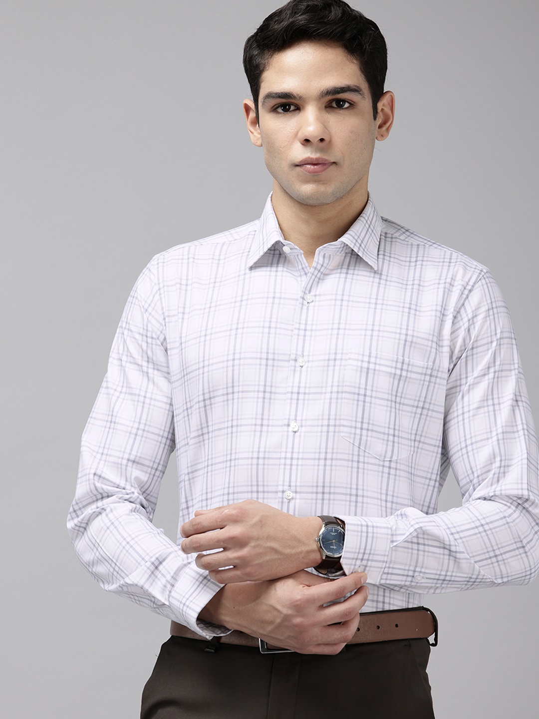 

Van Heusen Pure Cotton Slim Fit Checked Formal Shirt, White