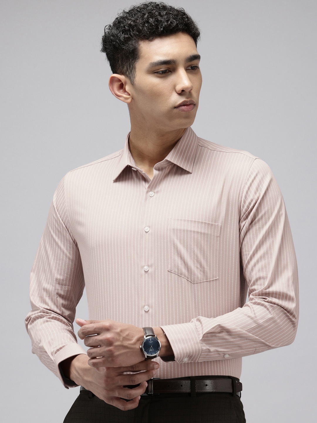 

Van Heusen Pure Cotton Vertical Striped Slim Fit Formal Shirt, Beige